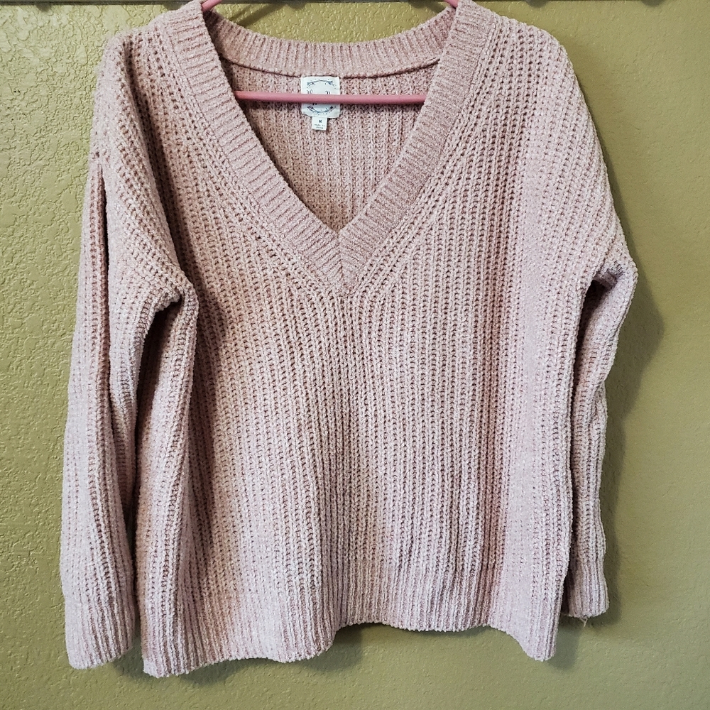 ⚡SOLD⚡Hippie Rose V-Neck Chenille Sweater - Picture 2 of 5